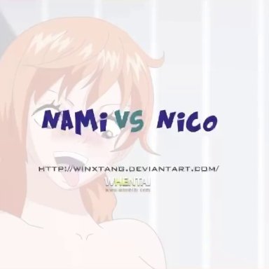 one piece, whentai, nami, nico robin, riffsandskulls, 1futa, 1girls, ahe gao, anal, anal penetration, anal sex, areolae, big breasts, big penis, blowjob