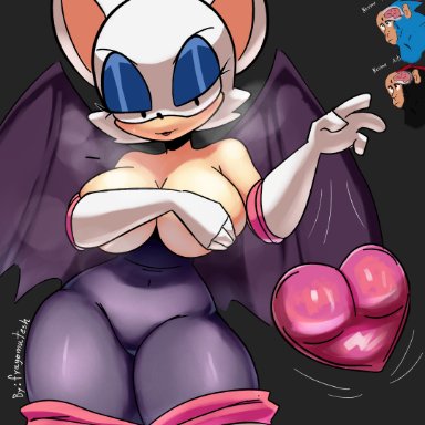 sonic the hedgehog (series), rouge the bat, fragomatesh, 1girls, animal ears, anthro, bat, big breasts, blue eyeshadow, breasts, covered nipples, covering breasts, female, female only, furry