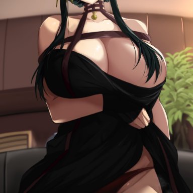 spy x family, yoru briar, cafekun, 1girls, big breasts, black hair, breasts, female, female focus, female only, huge breasts, long hair, panties, red eyes, solo