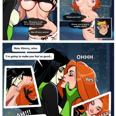 disney, disney channel, kim possible, kimberly ann possible, ron stoppable, shego, minko, 2girls, hard nipples, nude, panties, pierced nipples, rooftop, teasing, touching