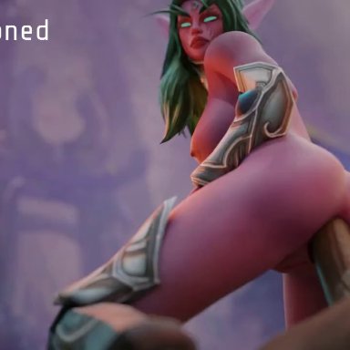 world of warcraft, night elf, tyrande whisperwind, bandoned, 1boy, 1girls, anal penetration, anus, areolae, ass, big breasts, bouncing breasts, breasts, cheating, erection