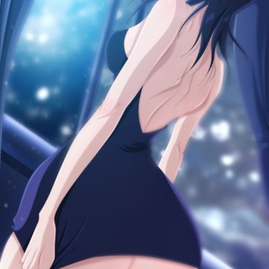 bleach, kuchiki rukia, nuclearagent, 1girls, ass, back muscles, back view, backless, backless dress, backless outfit, bare arms, bare back, bare shoulders, big ass, black hair