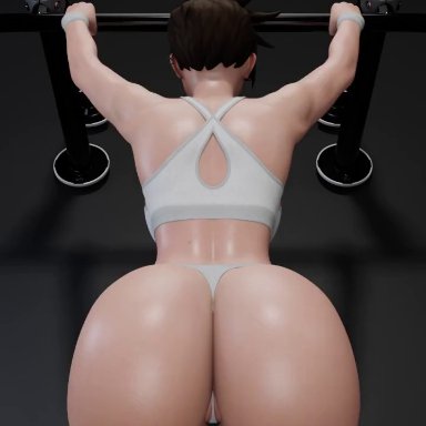 overwatch, tracer, cpt-flapjack, ass, brown hair, gym, huge ass, legs, panties, short hair, solo, sports bra, thighs, thong, wide hips