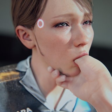 detroit: become human, kara (detroit: become human), leeterr, closed eyes, clothing, female, female only, naughty face, sucking, thumb in mouth, 3d, 3d (artwork), blender, blender (software)
