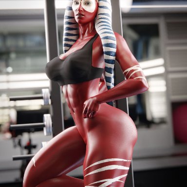 star wars, shaak ti, togruta, el-recondite (artist), 1girls, abs, alien, alien girl, athletic, athletic female, big ass, big breasts, big butt, bottomless, female