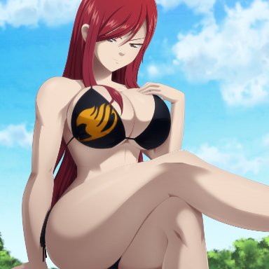 fairy tail, erza scarlet, ravenravenraven, big breasts, bikini, huge breasts, red hair, thick thighs, thighs