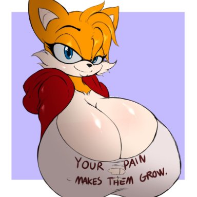 sega, sonic (series), tails, tailsko, suirano, 1female, big breasts, blue eyes, breast expansion, female, female only, fur, furry, hourglass expansion, huge breasts