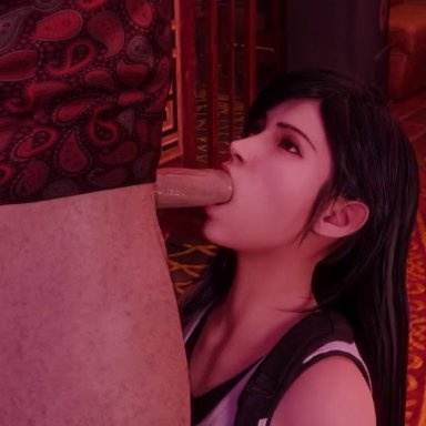 final fantasy, final fantasy vii, final fantasy vii remake, tifa lockhart, auxtasy, 1boy, 1girl, 1girls, balls, black hair, blowjob, dark hair, female, gag, gagged