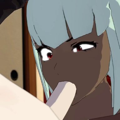 rwby, emerald sustrai, ruby rose, sfmslayer, angry, climax, couch, cum, cum in mouth, cum in throat, cum inside, dark-skinned female, dark skin, deepthroat, eye contact