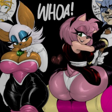 sonic (series), sonic the hedgehog (series), amy rose, rouge the bat, sonic the hedgehog, tails, pltnm06ghost, anthro, ass, bat, big breasts, big butt, breasts, cleavage, fox