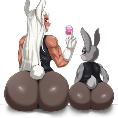 easter, my hero academia, zootopia, judy hopps, miruko, rumi usagiyama, psychostuff, 2girls, big ass, big butt, blush, bubble butt, clothing, egg, huge ass