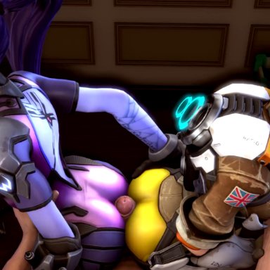 overwatch, tracer, widowmaker, stoneddude, big ass, big breasts, big butt, big penis, buttjob, buttjob over clothes, double buttjob, grabbing ass, grabbing breasts, 3d, animated