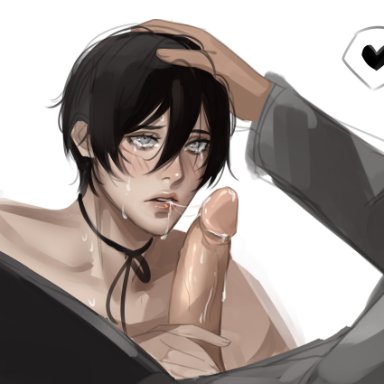 attack on titan, eren jaeger, mikasa ackerman, nxngona, blowjob, cum