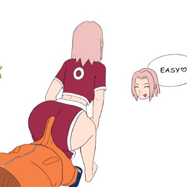 naruto, naruto (series), shounen jump, sakura haruno, uzumaki naruto, biggies00, 1boy, 1boy1girl, 1girls, ass, ass shake, back view, backboob, barefoot, big ass