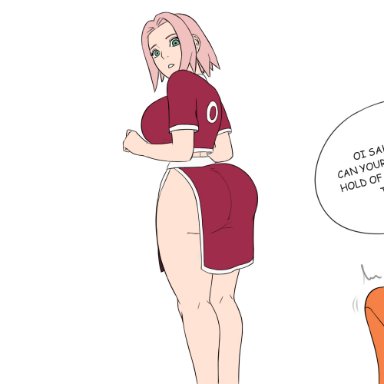 naruto, naruto (series), naruto shippuden, sakura haruno, uzumaki naruto, biggies00, 1boy1girl, big ass, boner, bottom heavy, erection, erection under clothes, faceless male, female focus, from behind