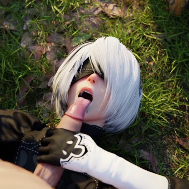 nier: automata, yorha 2b, sundog, 1boy, 1boy1girl, 1female, 1girl, 1girls, clothed female nude male, cum, cum in mouth, cum on breasts, cum on face, cum on mask, cum on tongue