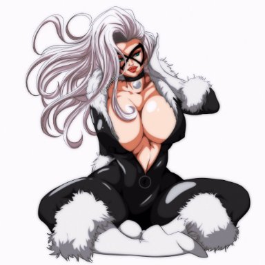 marvel, marvel comics, black cat (marvel), felicia hardy, nala1588, 1girls, big breasts, blue eyes, bodysuit, choker, cleavage, costume, crossed legs, female, female only