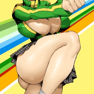persona, satonaka chie, jay-marvel, 1girls, ass, big ass, big breasts, big butt, blush, breasts, brown eyes, brown hair, cleavage, large ass, large breasts