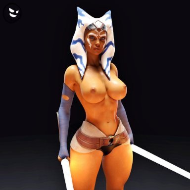 star wars, ahsoka tano, togruta, gm studios, 1girls, abs, alien girl, big breasts, female only, lightsaber, solo female, 3d, tagme