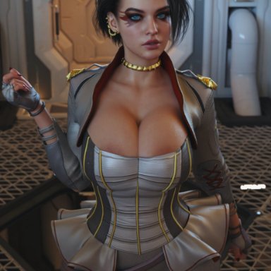 apex legends, resident evil, resident evil 3 remake, jill valentine, jill valentine (sasha zotova), loba, loba (apex legends), loba andrade, rude frog, 1girls, areola slip, areolae, big breasts, black hair, blue eyes