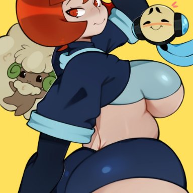 game freak, nintendo, pokemon, pokemon legends: arceus, arezu (pokemon), melonpuff, 1girls, ass, big ass, big breasts, big butt, breasts, eye contact, huge ass, huge breasts