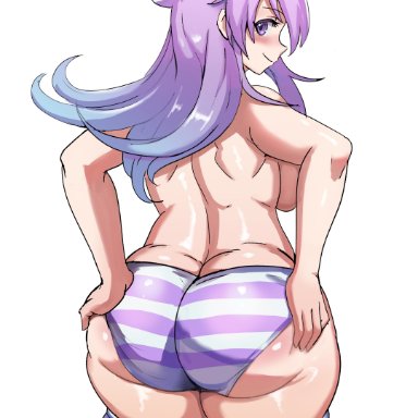 choujigen game neptune, neptunia (series), nepgear, ytrall, 1girls, ass, back view, big ass, big breasts, big butt, blush, breasts, eye contact, fat ass, female