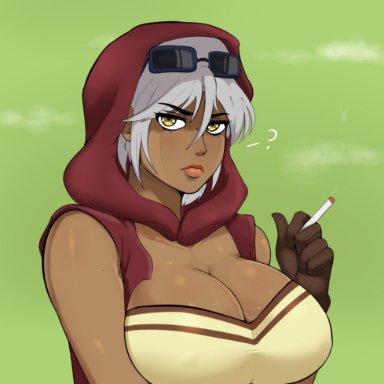 jojo's bizarre adventure, stardust crusaders, mariah (jjba), g3mma, 1girls, big breasts, cigarette, dark-skinned female, dark skin, female, female only, solo, tagme