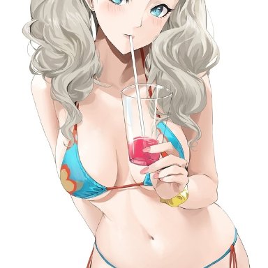 atlus, persona, persona 5, ann takamaki, blue eyes, breasts, ecchiibot, female, female only, solo, twintails, tagme