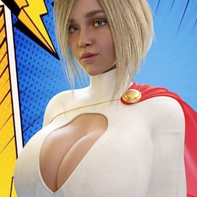 dc, karen starr, power girl, steps3d, 1girls, blonde hair, blue eyes, boob window, breasts, cleavage, female, female only, gloves, large breasts, solo