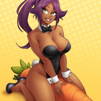 bleach, shihouin yoruichi, nortuet, 1girls, big breasts, breasts, bunny ears, bunnysuit, cleavage, clothed, clothing, dark-skinned female, dark skin, female focus, female only