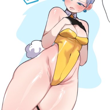 kingdom hearts, fan character, riku's mom, lightsource, 1girls, blue eyes, blush, breasts, bunny ears, bunny girl, bunny tail, bunnysuit, embarrassed, female, female only