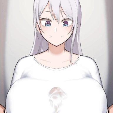 kisaragi reona, big breasts, clothed paizuri, happy, paizuri, white hair, animated, animated gif, gif