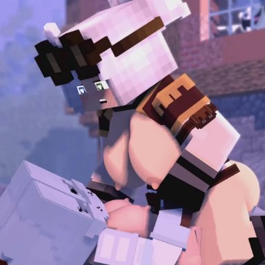 minecraft, grace (ender2435), 2girls, adult, areola, armor, armour, big breasts, big penis, black gloves, breasts, erect nipples, female, futa on female, futanari