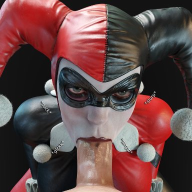 harley quinn, harley quinn (classic), smitty34, blowjob, domino mask, fellatio, large penis, makeup, pale-skinned female, pov, pov eye contact, sucking, sucking penis, superheroine, 3d