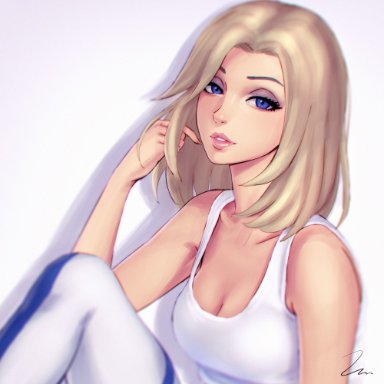 blizzard entertainment, overwatch, mercy, umigraphics, 1girls, big breasts, blonde hair, blue eyes, cleavage, female, female only, light-skinned female, solo