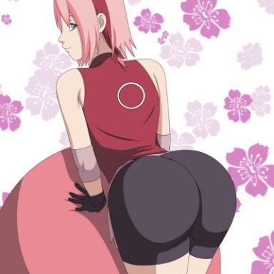 naruto, naruto (series), naruto shippuden, sakura haruno, elmonais, 1girls, ass, behind view, bent over, bike shorts, bubble ass, bubble butt, clothed, clothed female, clothes