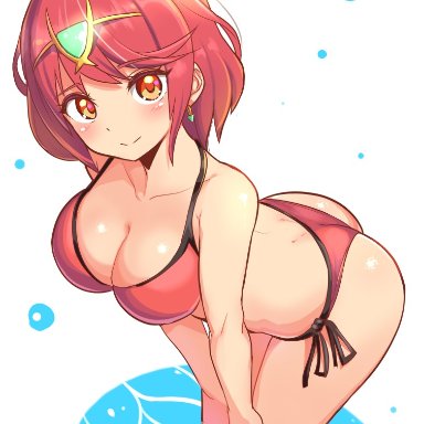 nintendo, xenoblade (series), xenoblade chronicles 2, pyra, cougar1404, 1girls, ass, bangs, bikini, blush, breasts, female, female only, hips, large ass