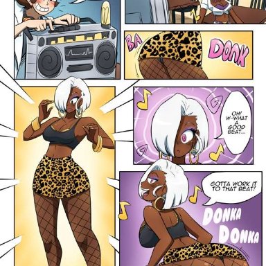 original, kobi (kobi), kobi-tfs, kobi94, ass expansion, boombox, bracelet, breasts, cheetah print, cleavage, dark-skinned female, dark skin, earrings, eyeshadow, femsub