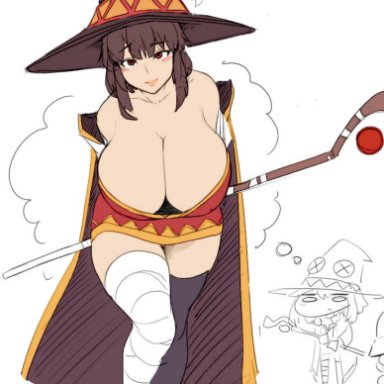 megumin, sinensian, 1girls, aged up, alternate breast size, breasts, busty, child bearing hips, curvaceous, curvy, daydream, dream, exhibitionism, huge breasts, inviting