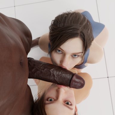 capcom, resident evil, resident evil 2, resident evil 2 remake, resident evil 3, resident evil 3 remake, claire redfield, jill valentine, csr55, blue eyes, brown hair, cock worship, dark-skinned male, dark skin, female