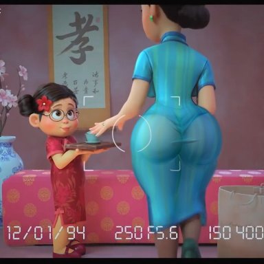 disney, pixar, turning red, mei lee, ming lee, rocner, backboob, big ass, big breasts, curvy, from behind, hourglass figure, huge ass, pantylines, thin waist