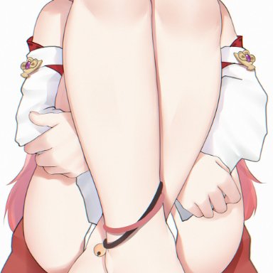 genshin impact, yae miko, summer (artist), anklet, ass, bare legs, barefoot, blush, feet, feet up, foot fetish, foot focus, foot worship, looking at viewer, pink hair