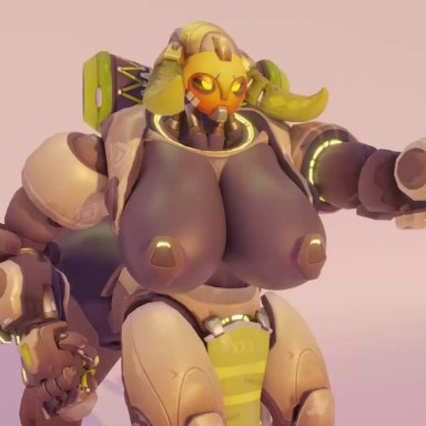 blizzard entertainment, overwatch, omnic, orisa, snips456, snips456fur, areola, big breasts, breast expansion, breasts, cute, cute face, embarrassed, expansion, female