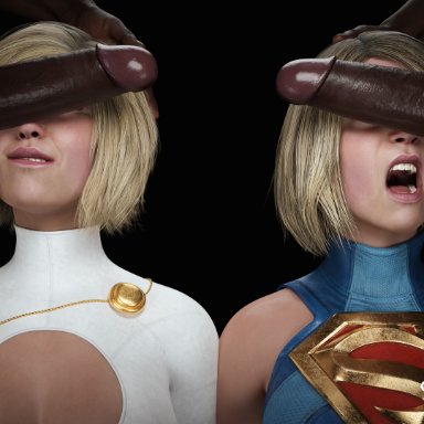 dc, dc comics, injustice 2, superman (series), power girl, supergirl, currysfm, 2boys, 2girls, busty, dark-skinned male, dark skin, female, female focus, interracial