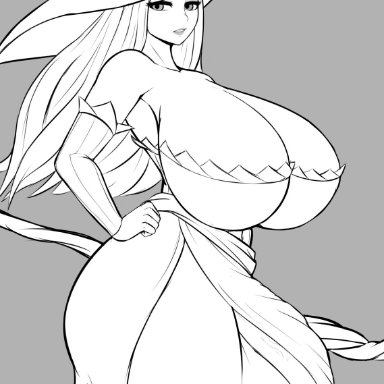 dragon's crown, sorceress (dragon's crown), fibilis, 1futa, balls, big balls, big breasts, big testicles, big thighs, breasts, busty, clothing, curvy, dickgirl, flaccid