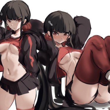 danganronpa, danganronpa v3, harukawa maki, rakeemspoon, blush, embarrassed, skimpy, skimpy clothes, underboob