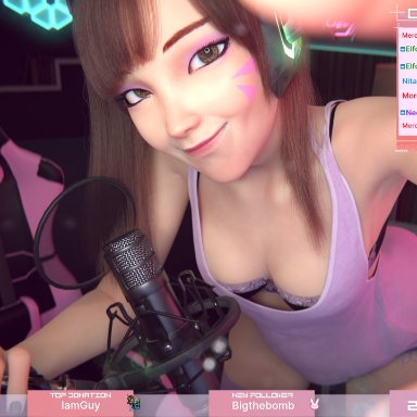 blizzard entertainment, overwatch, twitch, d.va, studioaberration, 1girls, breasts, cleavage, female, female only, gamer girl, headgear, light-skinned female, selfie, streamer