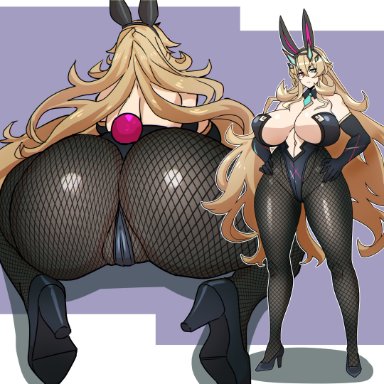 fate/grand order, fate (series), fairy knight gawain (fate), uc, animal ears, ass, big ass, big breasts, black bodysuit, black gloves, black legwear, black leotard, blonde hair, bodystocking, bodysuit