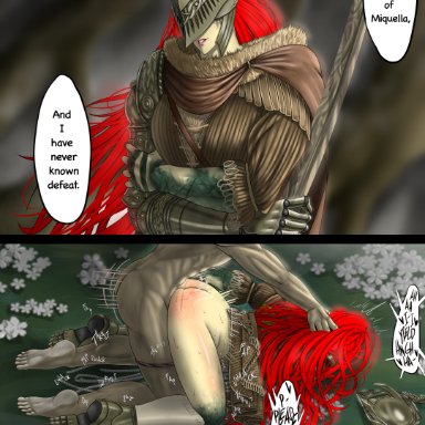 elden ring, fromsoftware, malenia blade of miquella, tarnished, iiimp, 1boy1girl, all fours, amputee, ass, cape, clothed, clothed sex, defeated, defeated heroine, doggy style