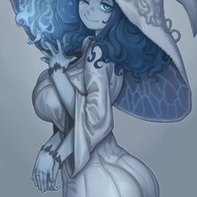 elden ring, fromsoftware, ranni the witch, kelvin hiu, 4 arms, big ass, big breasts, blue eyes, blue hair, blue skin, curly hair, curvy, dress, female, female only